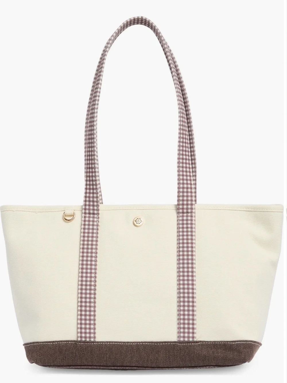 Canvas Tote Bag with Brown Trim and Gingham Straps